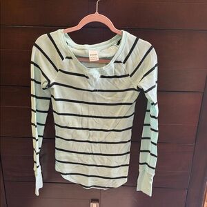 PINK Victoria's Secret Mint and Black Striped Ribbed Top